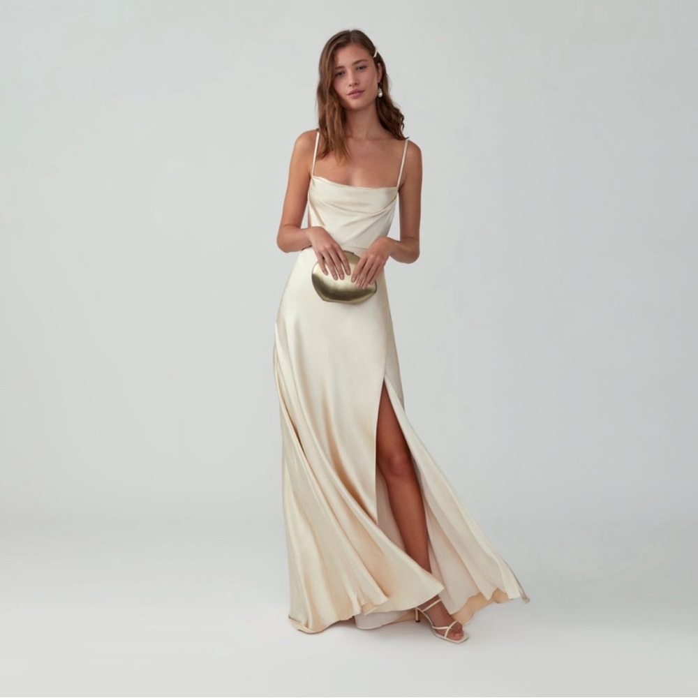 Fame & Partners White Silk Cowl Neck Dress